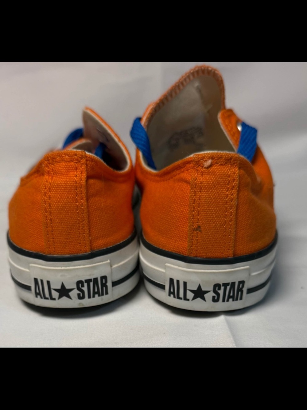 Womens Low-Top Orange Canvas Sneakers with Blue Laces - Picture 3 of 6